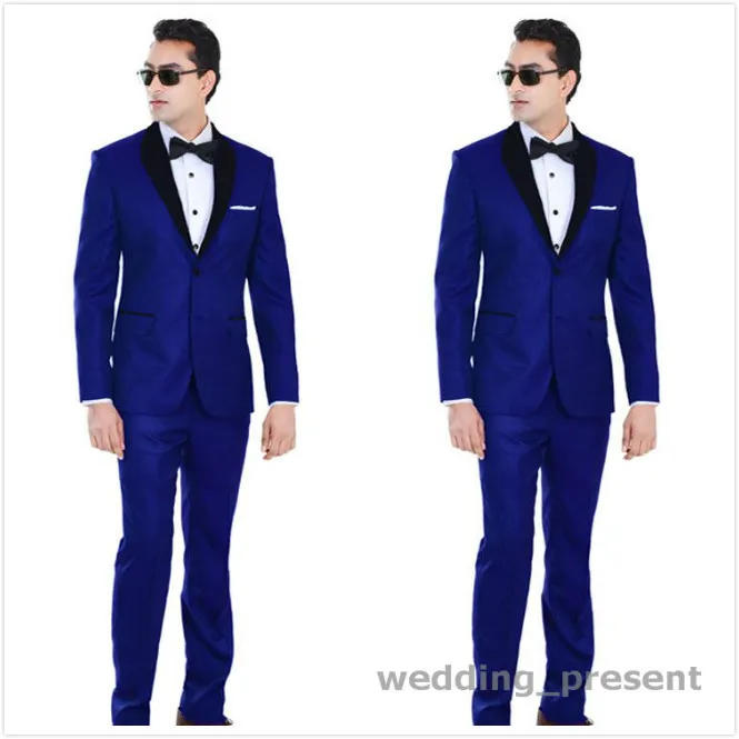 Traditionelle Königsblau Hochzeit Smoking für Bräutigam und Groomsmen Schwarz Schal Revers Prom Anzüge Zwei Tasten Herren Anzüge (Jacke + Pants + Fliege)