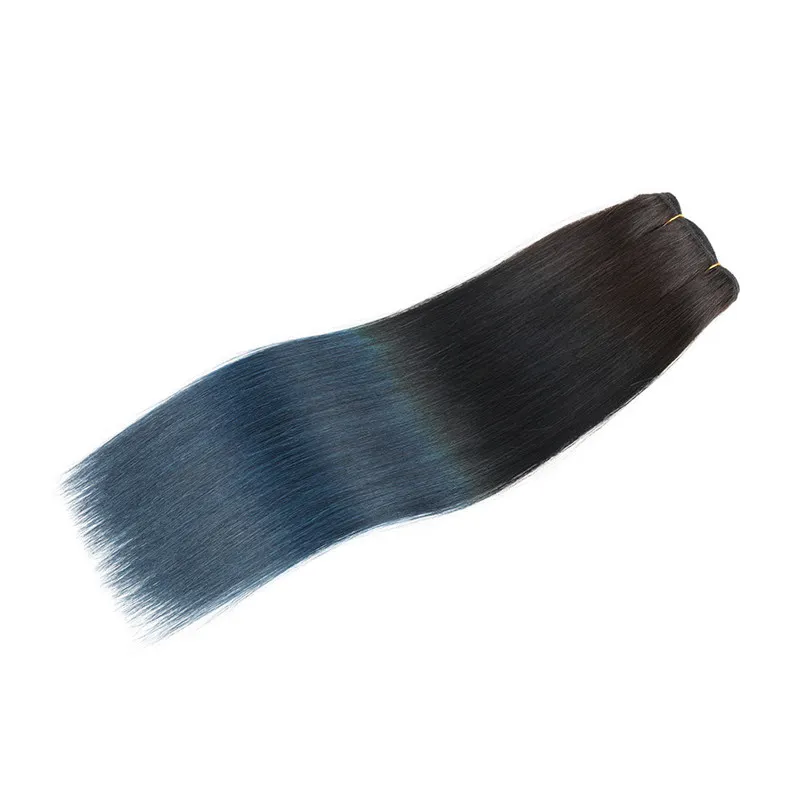 1b Blue Dark Root Ombre Virgin Brasilianska Human Hair Weaves Silk Straight Two Tone Ombre Mänskliga Hårbuntar Erbjudanden Tangle Gratis