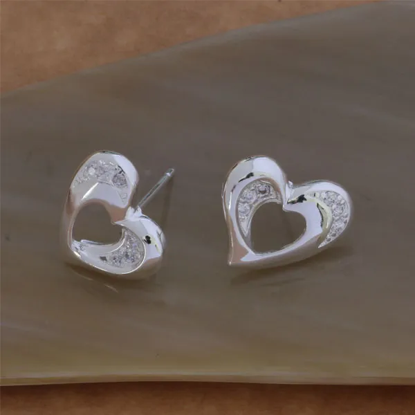 Fashion Jewelry Manufacturer a With diamond Heart earrings no Dangle 925 sterling silver jewelry factory price Fashions