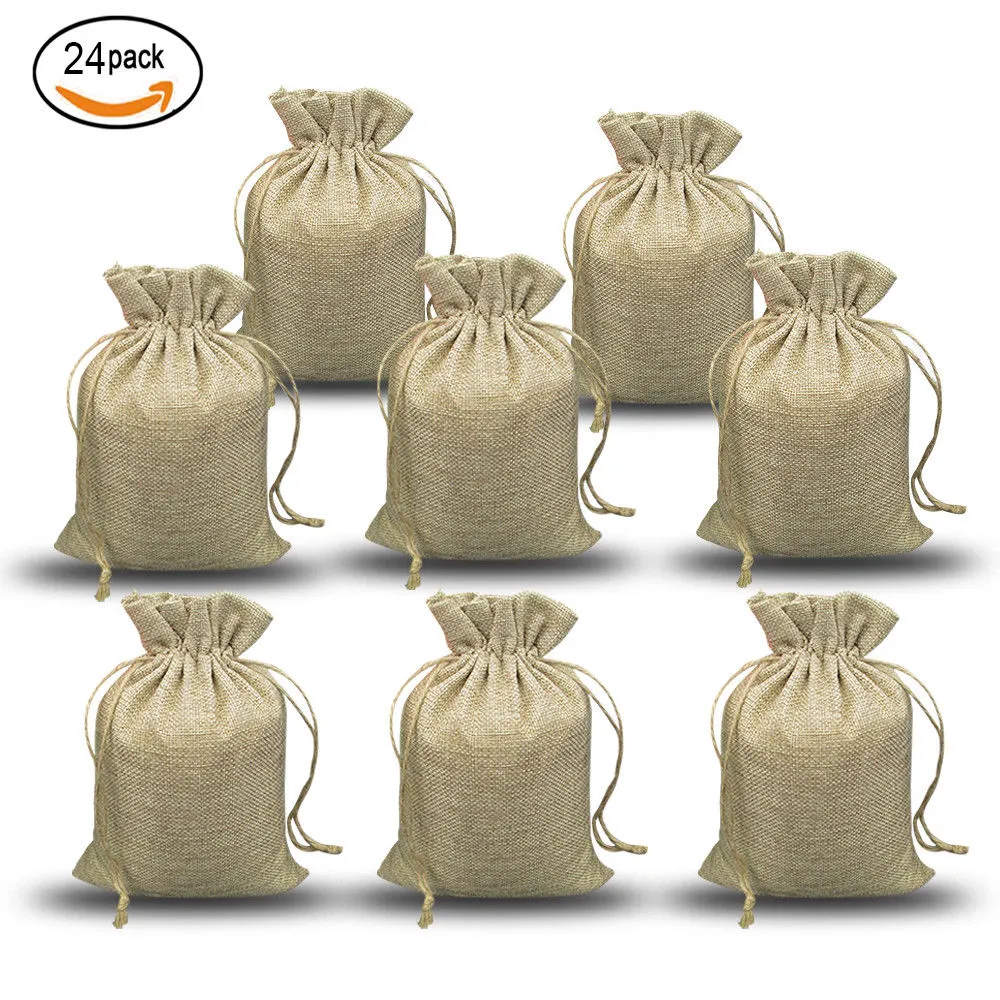 Natuurlijke Jute Tassen Candy Gift Tassen Bruiloft Gunst Pouch Jute Hessische Trekkoord Sack Kleine Bruiloft Gunst Gift