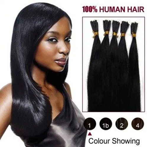 5A - vente en gros- 1g / s 100g / pack 16 '' - 26 "Kératine Stick I Tip Extensions de cheveux humains Cheveux malaisiens 1 # jet noir dhl Expédition rapide