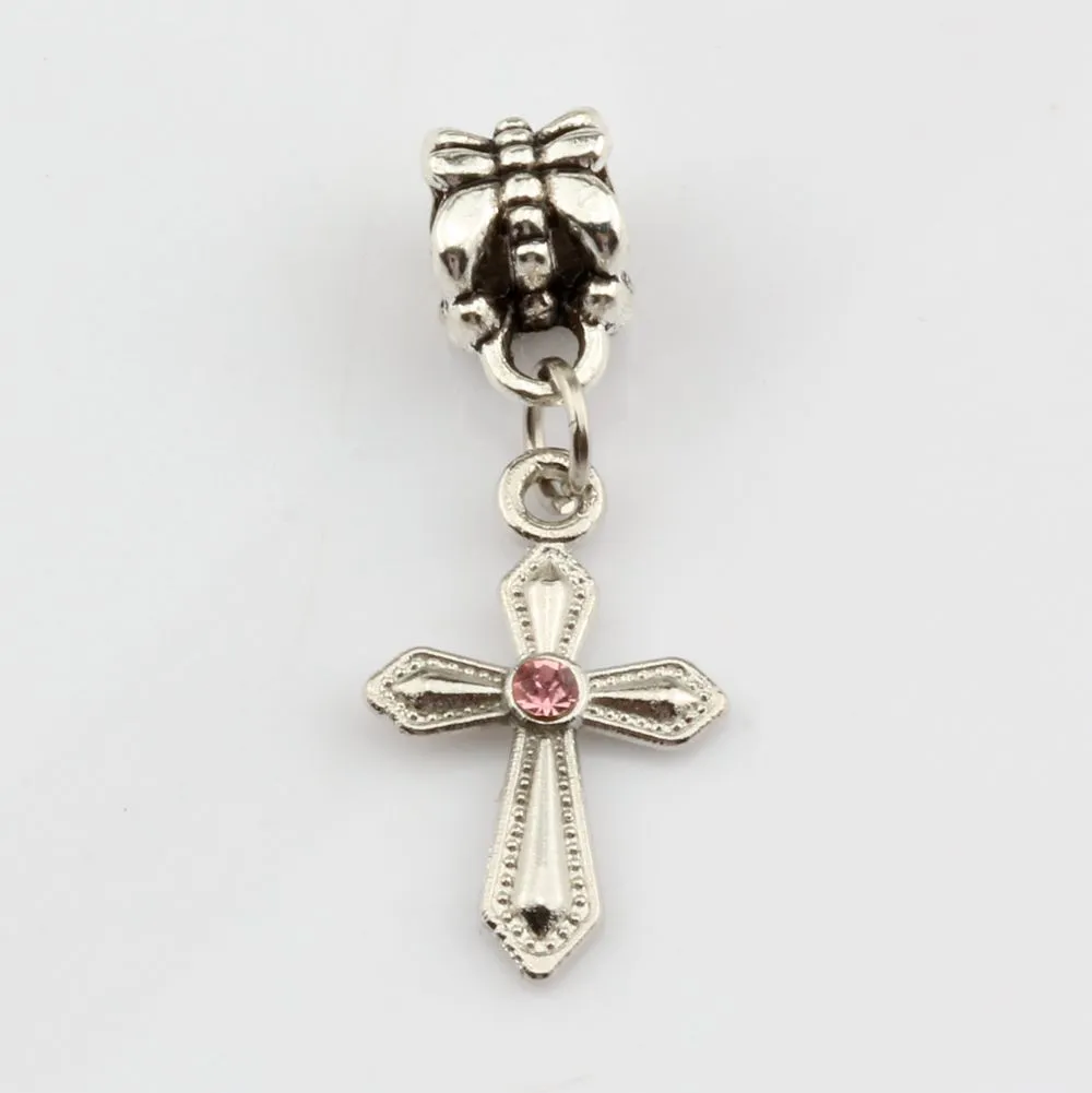 Pink Rhinestone Sword Shaped Cross Charms Pendants For Jewelry Making Bracelet Necklace DIY Accessories 12x30mm