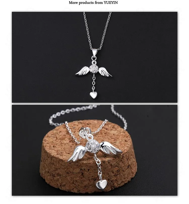 Halsketten Designer CZ Diamant Großhandel Modeschmuck 925 Sterling Silber Kette Weihnachtsgeschenk Mädchen Engelsflügel Herz Liebe Anhänger Halsketten