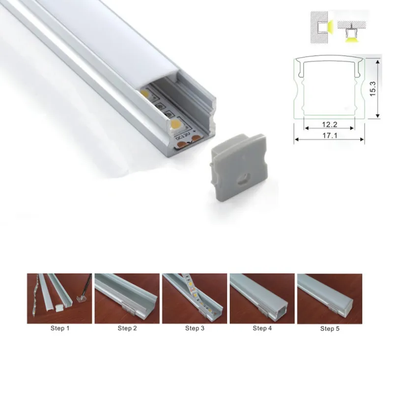 100 x 1m uppsättningar / lot u formad LED-profil Ljus och fyrkantig typ ALU-kanal för golv eller försänkta vägglampor