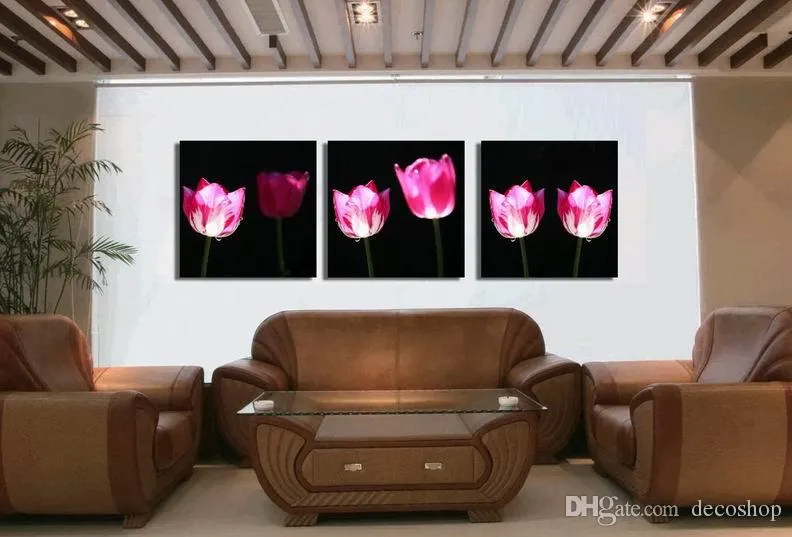 Modern Tulipa Gesneriana Flower Painting Giclee Print On Canvas Wall Art Home Decoration Set30381