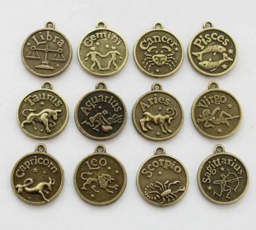 /Antique Bronze Zodiac Charms twelve Constellations Metal sign pendant 24x40mm