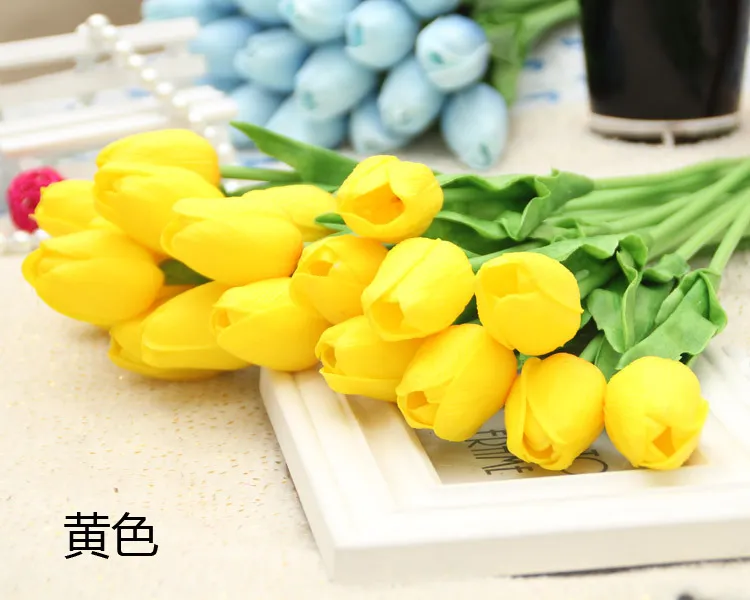 침실 테이블 장식 튤립 분홍색 흰색, 노란색 여러 가지 빛깔의 PU 인공 튤립 디스플레이 꽃 hotsale 장식 꽃