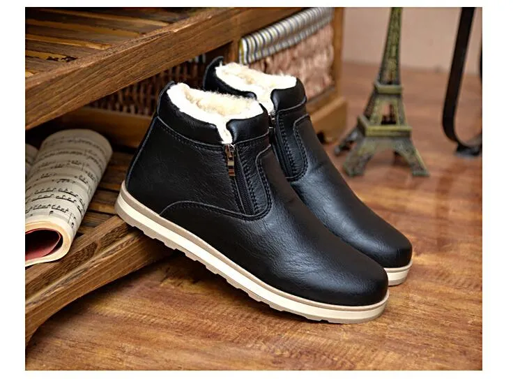 Botas de neve para homens de inverno. Botas quentes. Sapatos de couro de camurça. Inicialização do meio. Sapatos casuais. Espessamento, adicionando algodão. Sapatos masculinos.