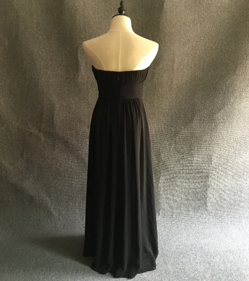 Black Pleated Chiffon A Line Bridesmaid Dress With Sweetheart Neckline 2018 Long Wedding Party Dress Elegant