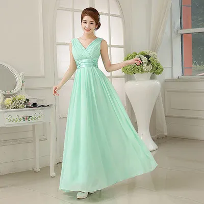 Geplooide lange chiffon bruidsmeisje jurk munt groen 2019 vloer lengte bruiloft feestjurk 5 stijl gemengde orde