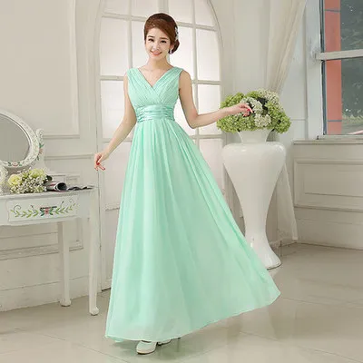 Pleated Long Chiffon Bridesmaid Dress Mint Green 2019 Floor Length Wedding Party Dress 5 Style 