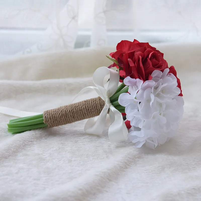Mazzi di nozze artificiali 16 cm * 28 cm Mazzi di damigella d'onore di alta qualità Rose arancioni con fiori le spose Bellissimo bouquet da sposa