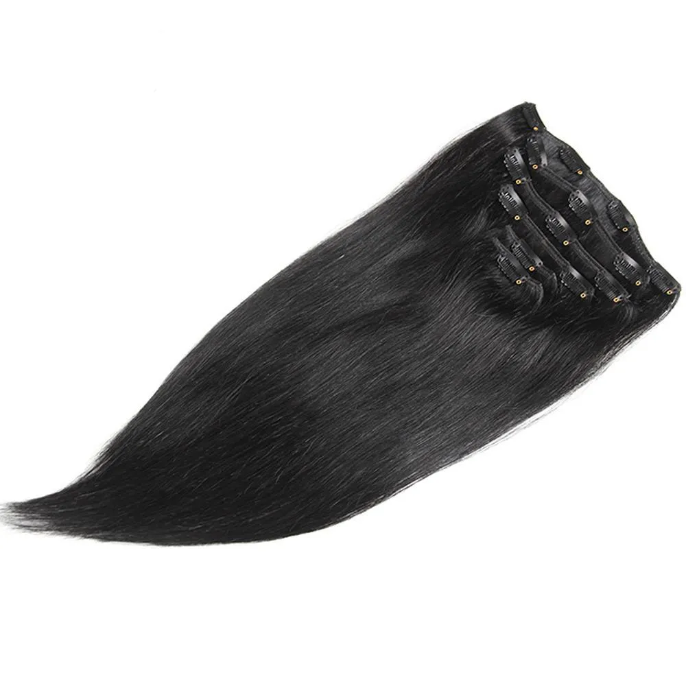 N ° 1 Clip noire dans les extensions de cheveux Hair Hair Droits 100g Clip Virgin Virgin Brésilien dans une extension de cheveux