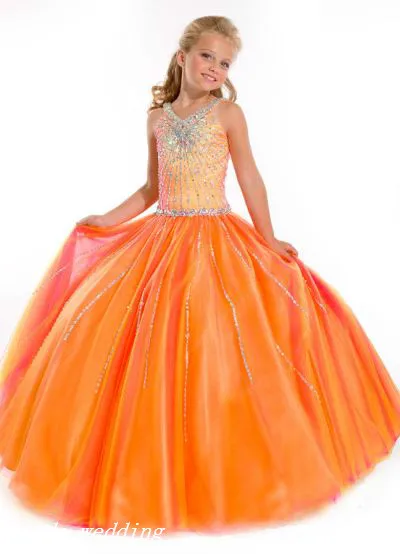 Abito da spettacolo ragazza arancione bruciato zucchero Abito da ballo cupcake da principessa con perline ragazza giovane Vestito grazioso bambino
