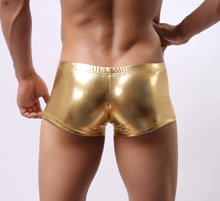 Sexy Men Glod PU Cintura Baixa Tanga Calcinha Masculina Cueca Shorts Calções Lingerie De Couro Sintético Lingerie Erótica Club Gay Wear 8