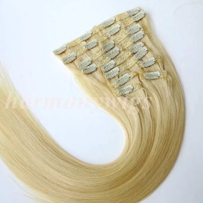 120g 10st / Clip in On Hair Extensions Double Down # 613 / Bleach Blond 20 22In Rak Brasilianska Human Hair Extensions