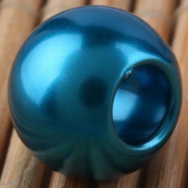 100 UNIDS hermoso verde azulado PImitation encantos de la perla para la fabricación de joyas perlas de acrílico del agujero grande europeo sueltos Fit pulsera europea precio bajo