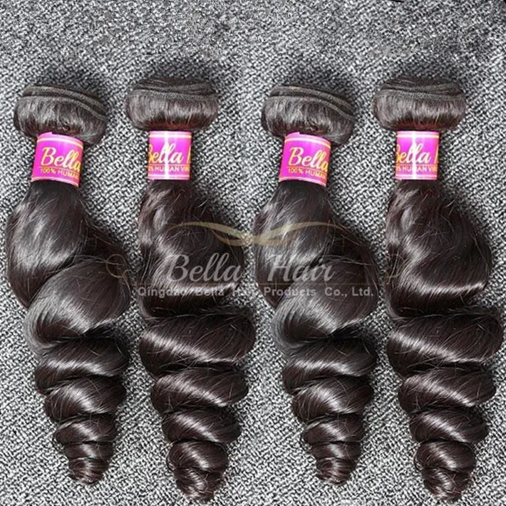 Najlepiej sprzedający się 9a Natural Black Color Hair Extension 4 sztuk / partia 10-24 cal Falisty Brazylijski Ludzki Włosy Luźna Fala Darmowa Wysyłka