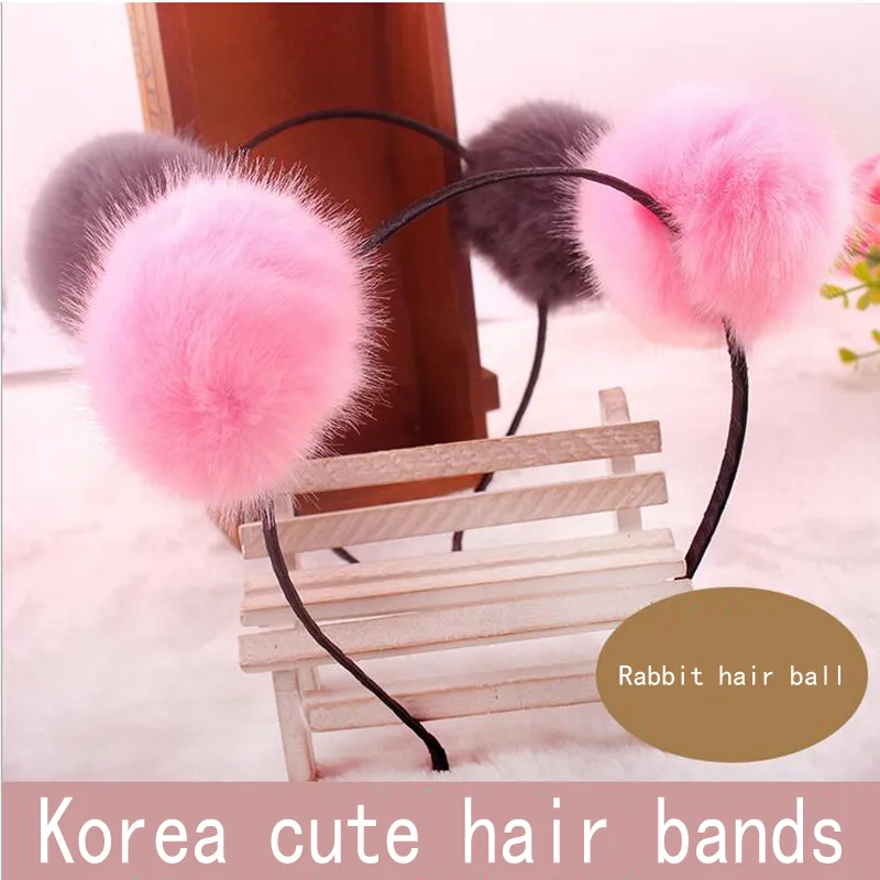 8 färger Kvinnor Koreanska Kanin Fur Ball Girls Panda Headband Hairband Hair Hoop Tillbehör Huvudbonader 20st / Lot