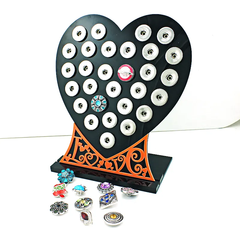 Brand New 18mm Snap Button Display Stand Fashion Black Acrylic Heart con lettera Interchangeable Jewelry Display Board