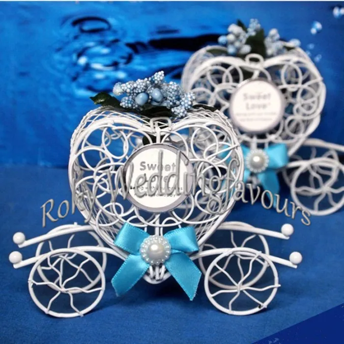 Iron Heart Carriage Candy Boxes with Different Color Flowers Wedding Favors Bridal Shower Party Decoration