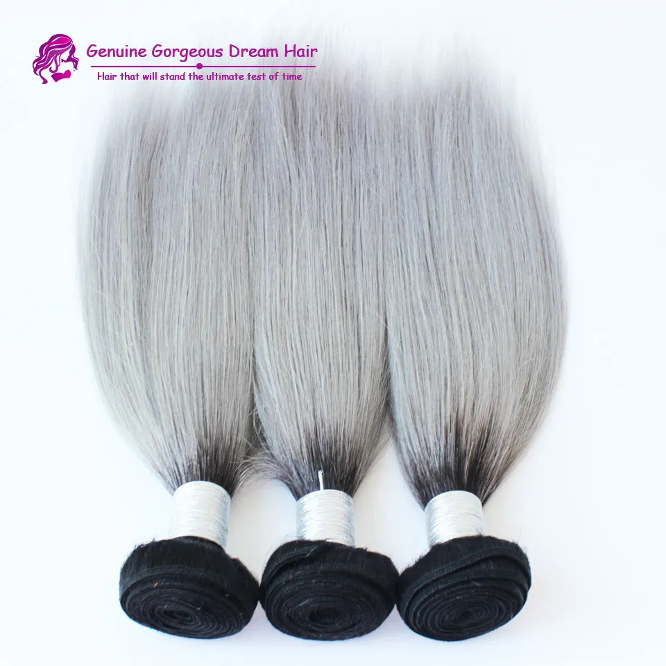 Nuovo arrivo brasiliano 3 pz / lotto ombre grigio argento tessitura dei capelli 1b / grigio bicolore estensioni dei capelli umani brasiliani fasci di capelli