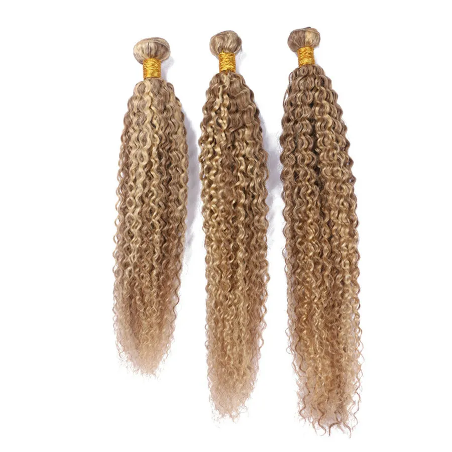 Blonde Hair Piano Color 27 613 Blonde Kinky Curly Human Hair Extension Peruvian Malaysian Brazilian Virgin Human Hair Bundles 