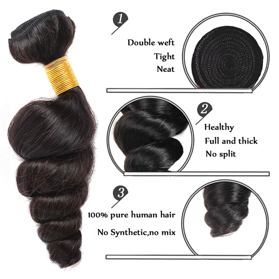 4 Pacotes de Cabelo Virgem Peruano Com Fechamento Cabelo Onda Solta Com Fecho Grau 8A Cabelo Humano Virgem Onda Solta Ondulado 5 Pçs Lot1675939