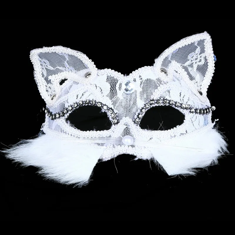 Wenecka maskarada maska ​​kobiet seksowna czarna błyszcząca fantazyjna kotka koronkowa maska ​​na Halloween Cat Lace Eye Mask HJ120