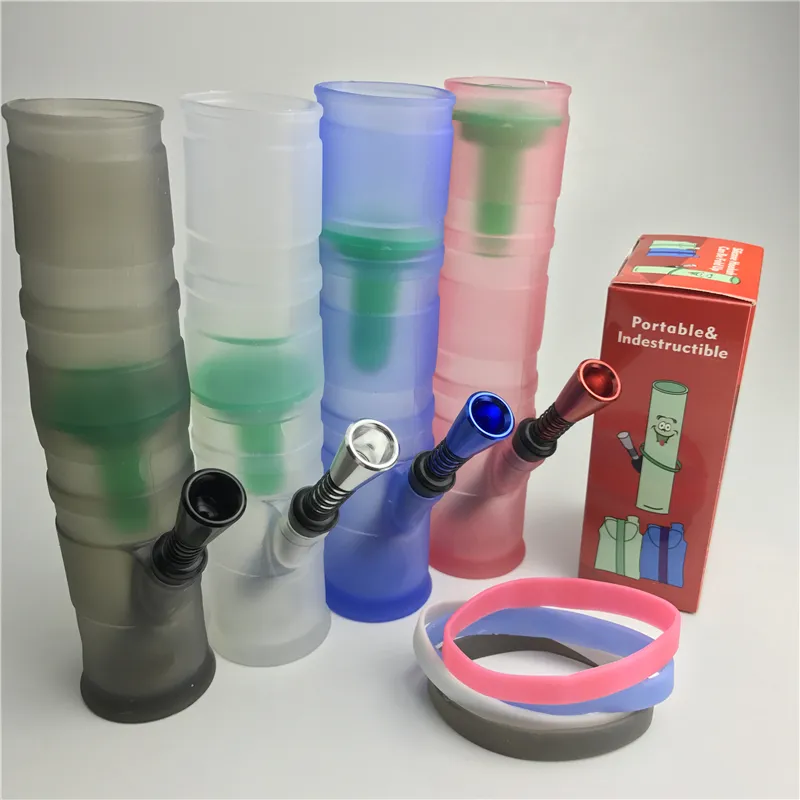 silicone bong with metal smoking pipe filter ets clear black red blue joint oil rig bong smoking pipes for tobacco1736312