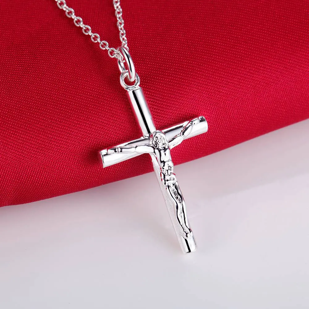 925 Silver Cross Pendant Halsband Jesus Mode Smycken Klassisk Charm Stil Julklapp Toppkvalitet Billiga Partihandel Gratis Frakt