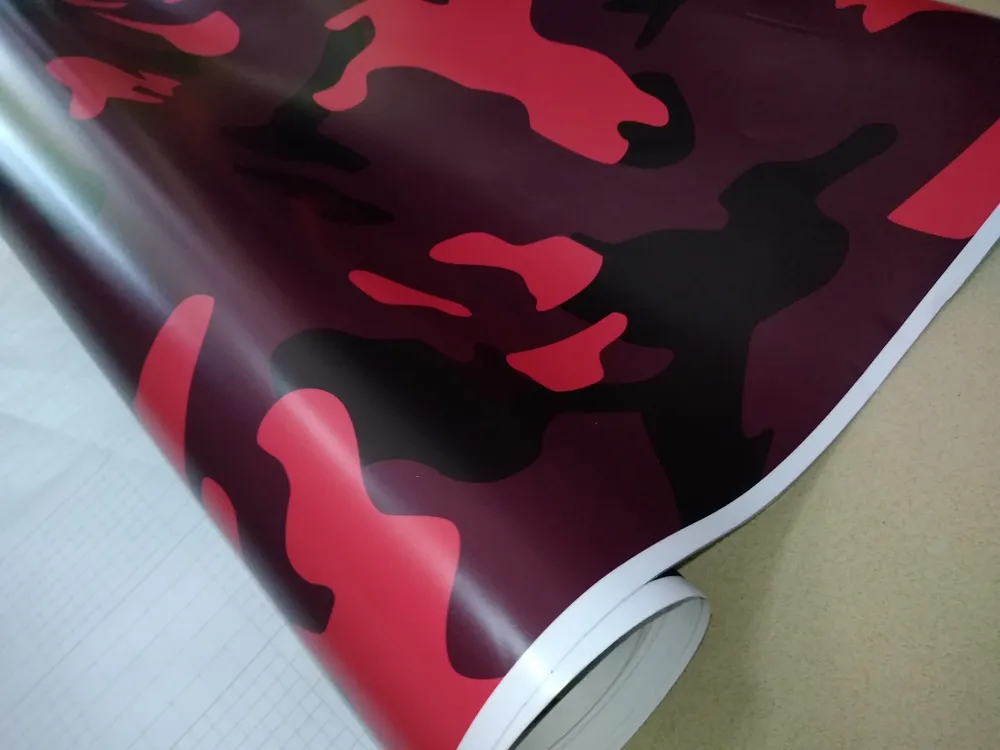 Ubran Red Large Camo Vinyl For Car Wrap With Air Release Gloss / Matt Camouflage Stickers Film Truck Printed self adhesive 1.52X30M (5x98ft)