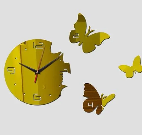 Creative living room butterfly wall clock acrylic clock wall stickers bedroom mirror wall clock acrylic clocks5268595