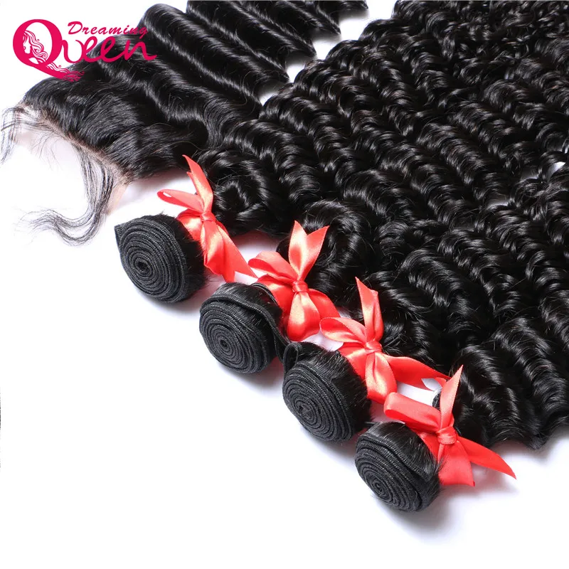 Deep Wave Brazilian 100 Virgin Human Hair 3 Bundles With 4x4 Silk Base Lace Closure Natural Hairline 5926619
