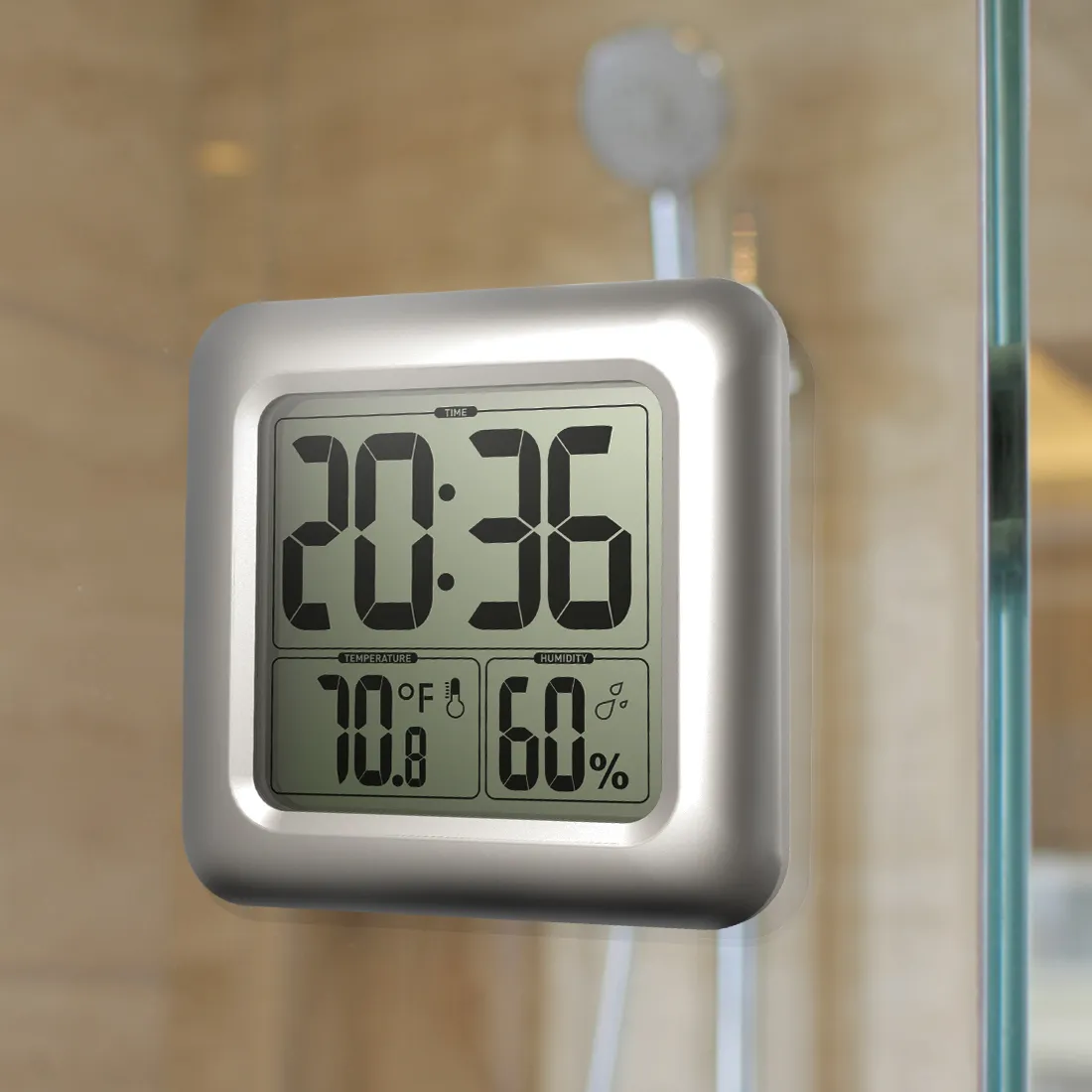  Digital Badezimmer Dusche Küche Wanduhr Timer mit Alarm  Wasserdicht für Dusche Temperatur Luftfeuchtigkeit Saugnapf Digital Dusche Uhr  Wand Wasserdicht mit Timer Saugnapf Kleine Kleine Badezimmerwand