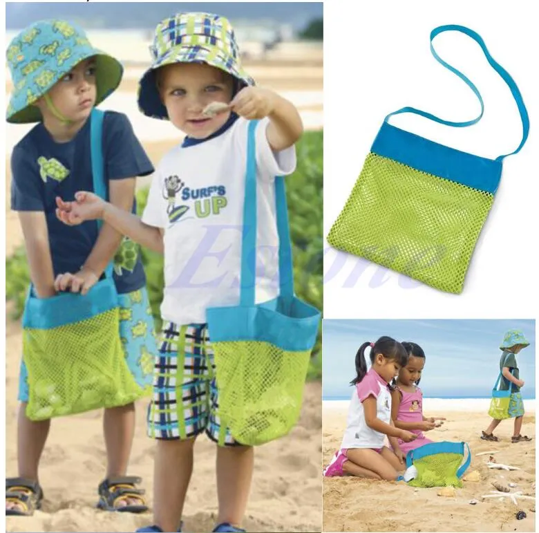 Aplicado duradoura crianças areia praia saco de malha crianças brinquedos de praia roupas toalha de bebê coleção de brinquedos de bebê fralda