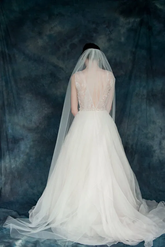 طبقة واحدة أبيض العاج الشمبانيا الزفاف الحجاب الزفاف الحجاب طول مصلى مع مشط قطع حافة 183A