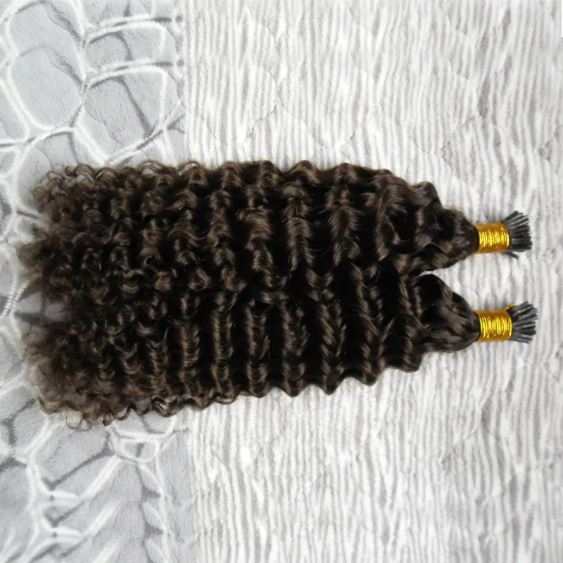 I Tip Hair Extensions brazilian kinky curly 100g 100s 4 Dark Brown Pre Bonded Hair No Remy Human Hair Extensions7392257