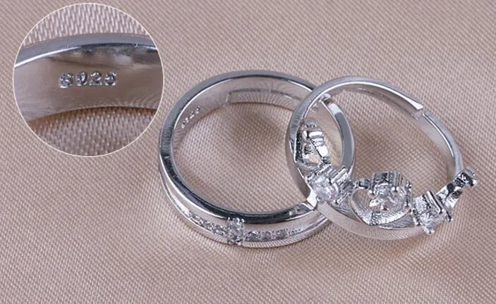 HYWo marques e argent plaqué Prince princesse couronne CZ cristal promesse bague ensemble paire pour amoureux Couple anneaux pour femmes hommes