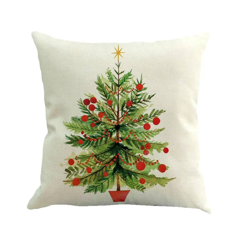 2017 Nuovi 14 stili Buon Natale Fodere cuscini Dipinti a colori Albero di Natale Fodere cuscini auto rosse Federa decorativa in lino beige