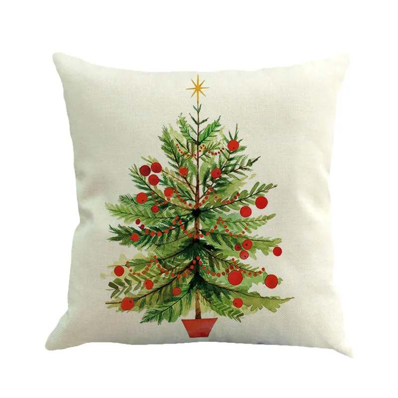 2017 Nouveau 14 Styles Joyeux Noël Coussin Couverture Couleur Peintures Arbre De Noël Rouge Coussin De Voiture Couvre Linge Décoratif Beige Taie D'oreiller