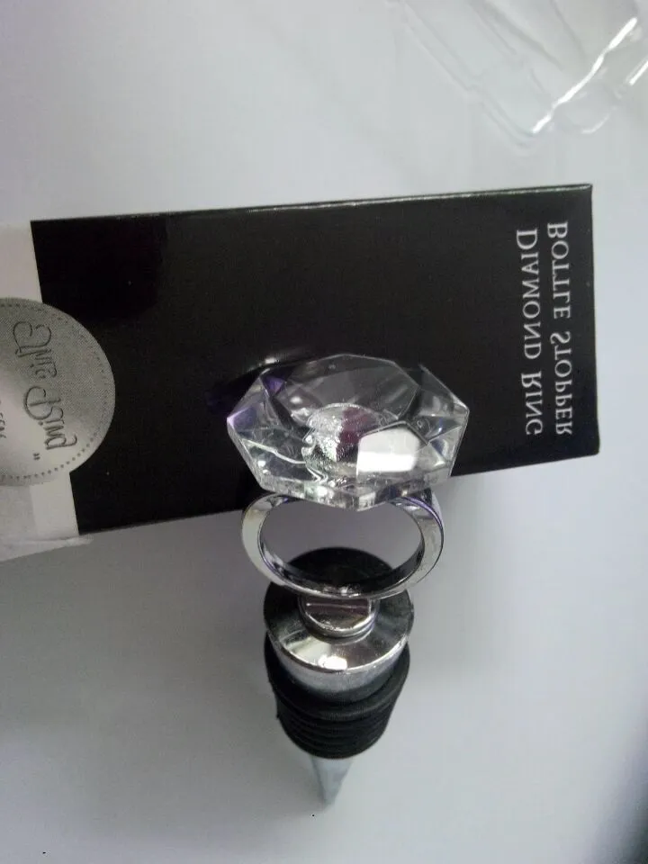 Bröllop favoriserar och gåvor för gäster kreativa diamantringen vinflaska stopp med utsökt förpackning wen4452