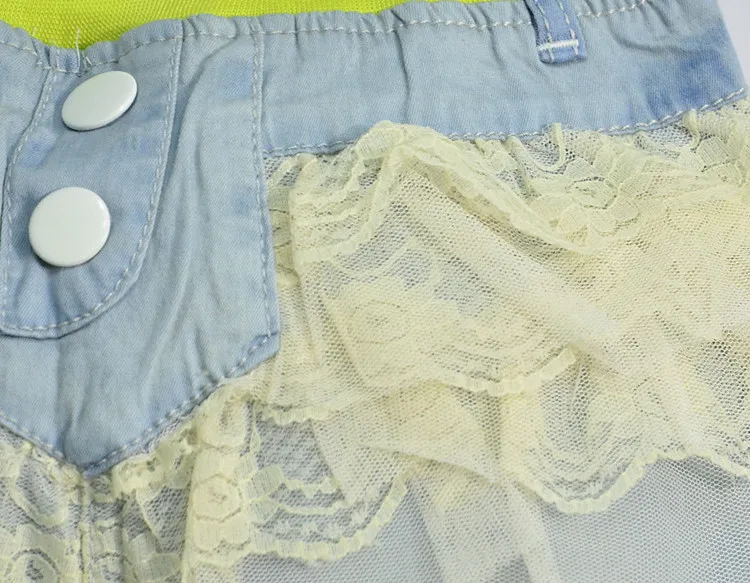 2 bis 6 Jahre Baby-Mädchen, Sommer-Jeansshorts mit Spitze, modische Kinderkleidung, Boutique-Kleidung für Teenager im Teenageralter, 1 Stück, Einzelhandel, R1ES12ST-55