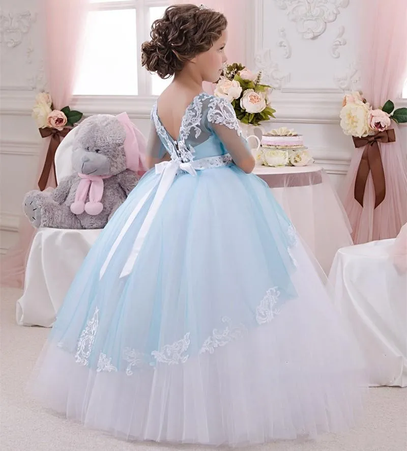 2021 nouveau bébé princesse fleur fille robe dentelle Appliques mariage bal robes de bal anniversaire Communion enfant en bas âge enfants TuTu robe