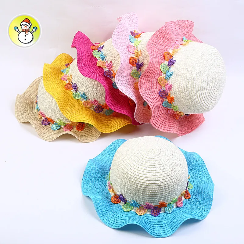 Zomer Cartoon Fruit Vis Borduren Strohoed voor Kinderen Outdoor Reizen Strand Zon Hoeden Jongens Meisjes Dome Cap KIDS-9 Whole201W