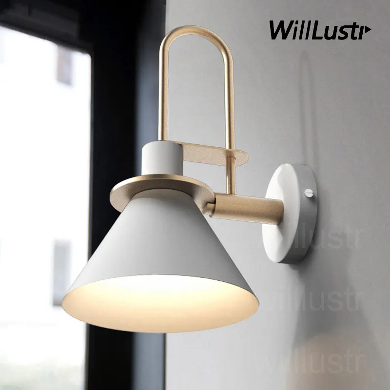 Willlustr 마카롱 새로운 트럼펫 벽 램프 현대 철 철재 sconce 금속 그늘 조명 피팅 침대 옆 호텔 레스토랑 카페 바 빛 가정