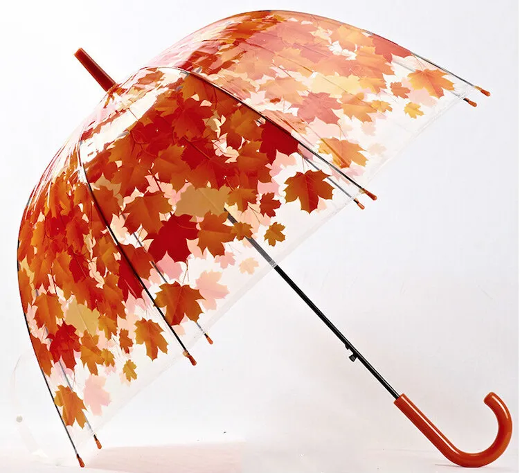 Paraplyer Partihandel 4 färger lämnar burparaply transparent Rainny Sunny Parasol Söt Kvinnor Clear Paraguas1