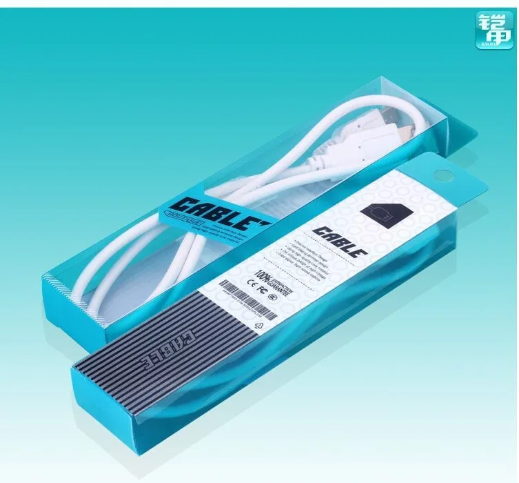 Wholesale Blister Clear PVC Retail Packaging Bag / Packages Box For 1 meter Charging Cable USB cable, 