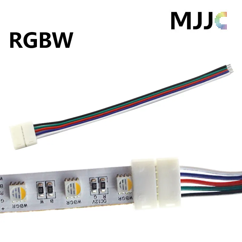 Solderless 12 мм RGBW RGBWW светодиодные полосы света разъемы 12 В 24 в 5PIN с 15 см 22AWG# провод в одну сторону