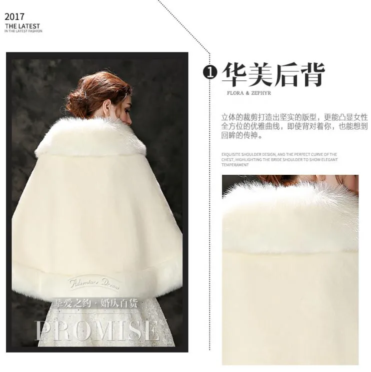 Winter Wedding Cloak Bridal Faux Fur Wraps Warm shawls Outerwear Korean Style Women Jacket Prom Evening Party PDK059